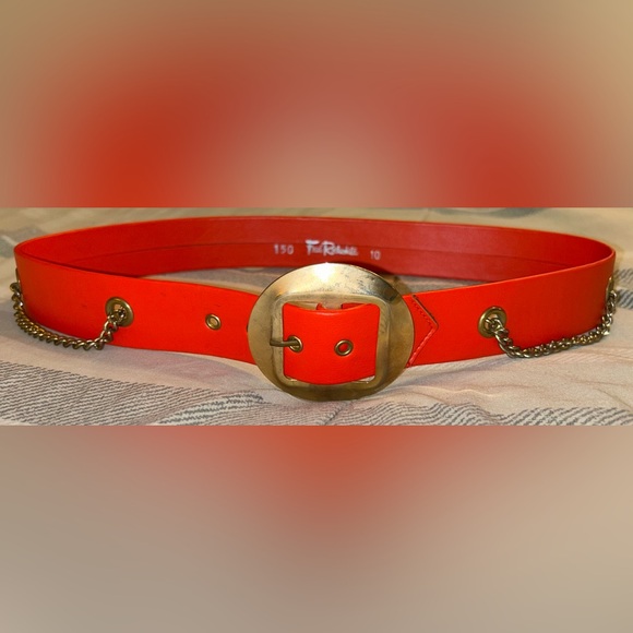 Fred Rothschild Accessories - Vintage 60s Fred Rothschild Electric Orange Belt w/ Gold Chains